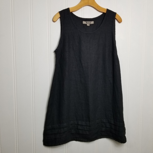 FLAX Black Linen Sleeveless Tunic Top Womens Sz S Pintuck Hem A-Line Langenlook - Picture 2 of 9